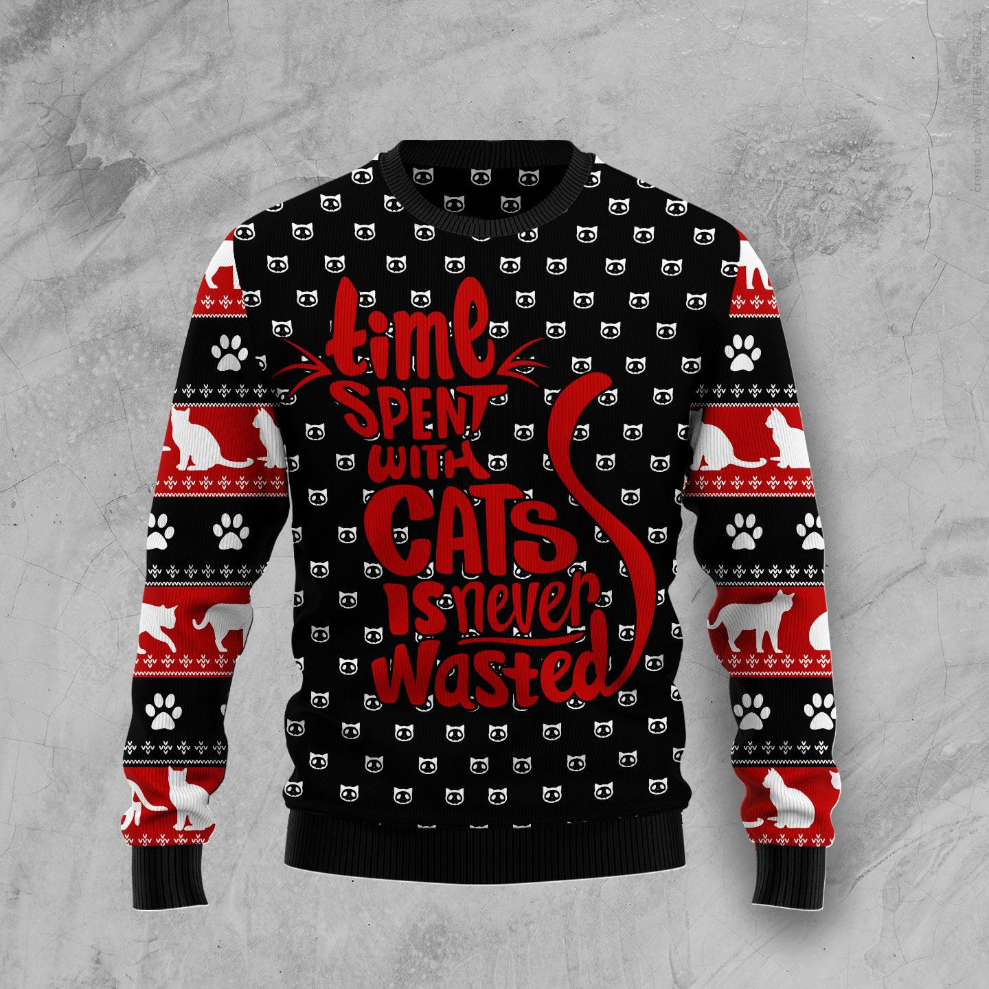 Time With Cat Christmas Ugly Christmas Sweater Adult 3D Funny Matching for family