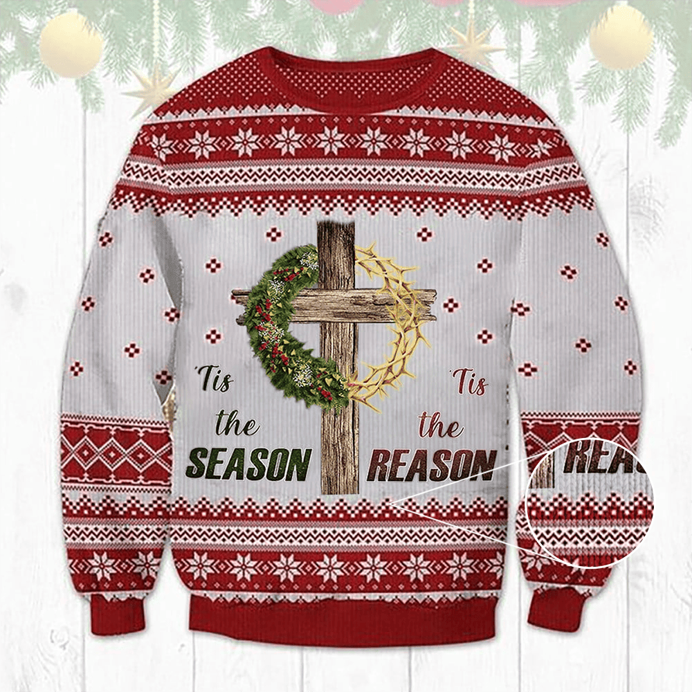 Tis Is The Reason Cross Christmas Ugly Sweater Faith Christian Christmas Clothing Gift - Image 2