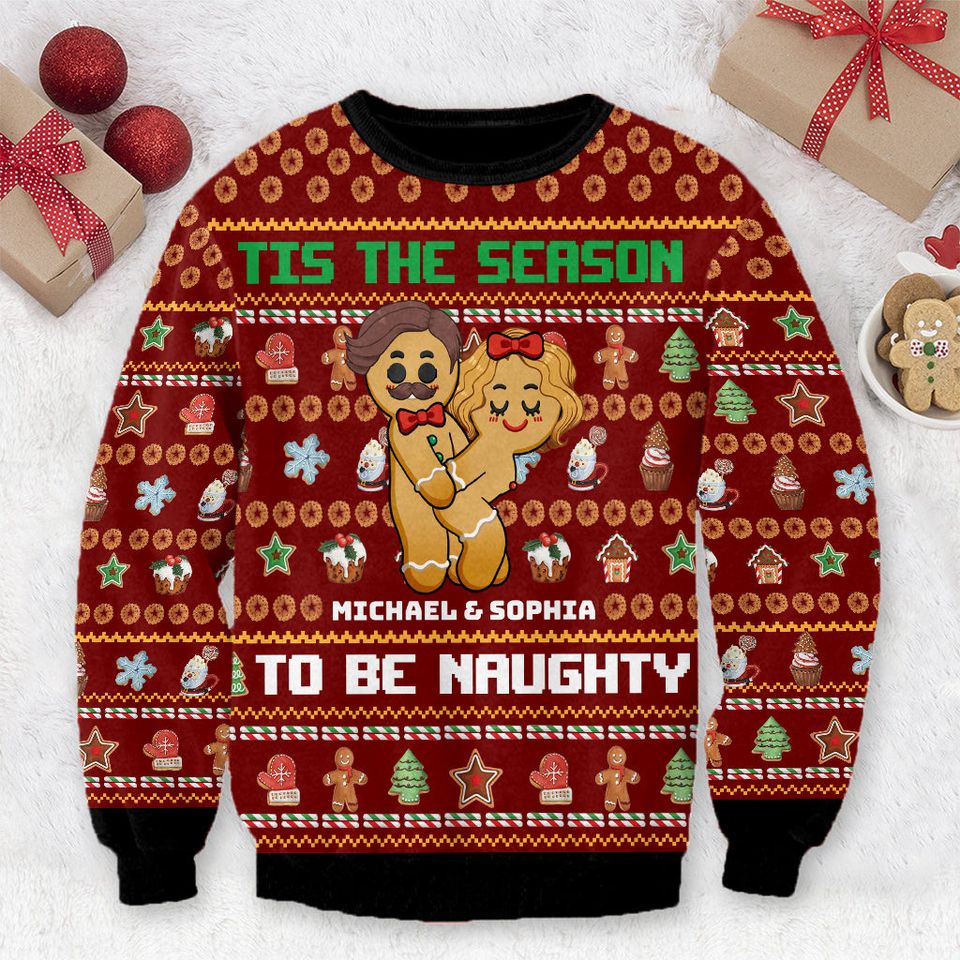 Tis The Season To Be Naughty Personalized Couple Ugly Sweater