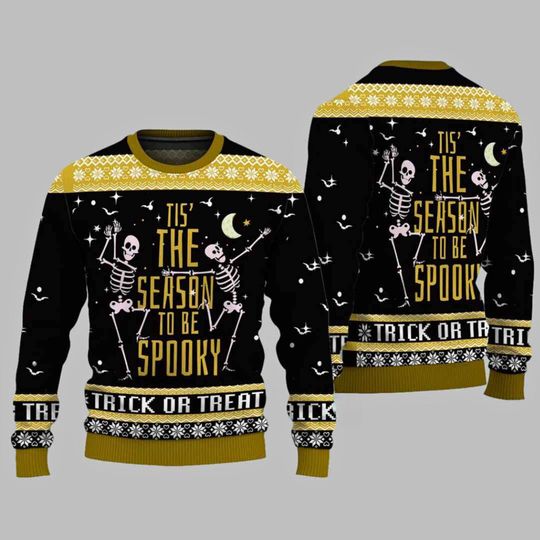 Tis The Season To Be Spooky Skeleton Ugly Sweater, Trick Or Treat Halloween - Image 8