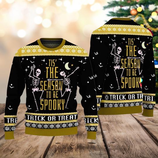 Tis The Season To Be Spooky Skeleton Ugly Sweater, Trick Or Treat Halloween - Image 6
