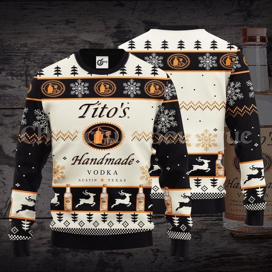 Tito Handmade Christmas Ugly Sweater, Vodka Xmas Sweater, Drinking Party Gift, Christmas Sweater - Image 5