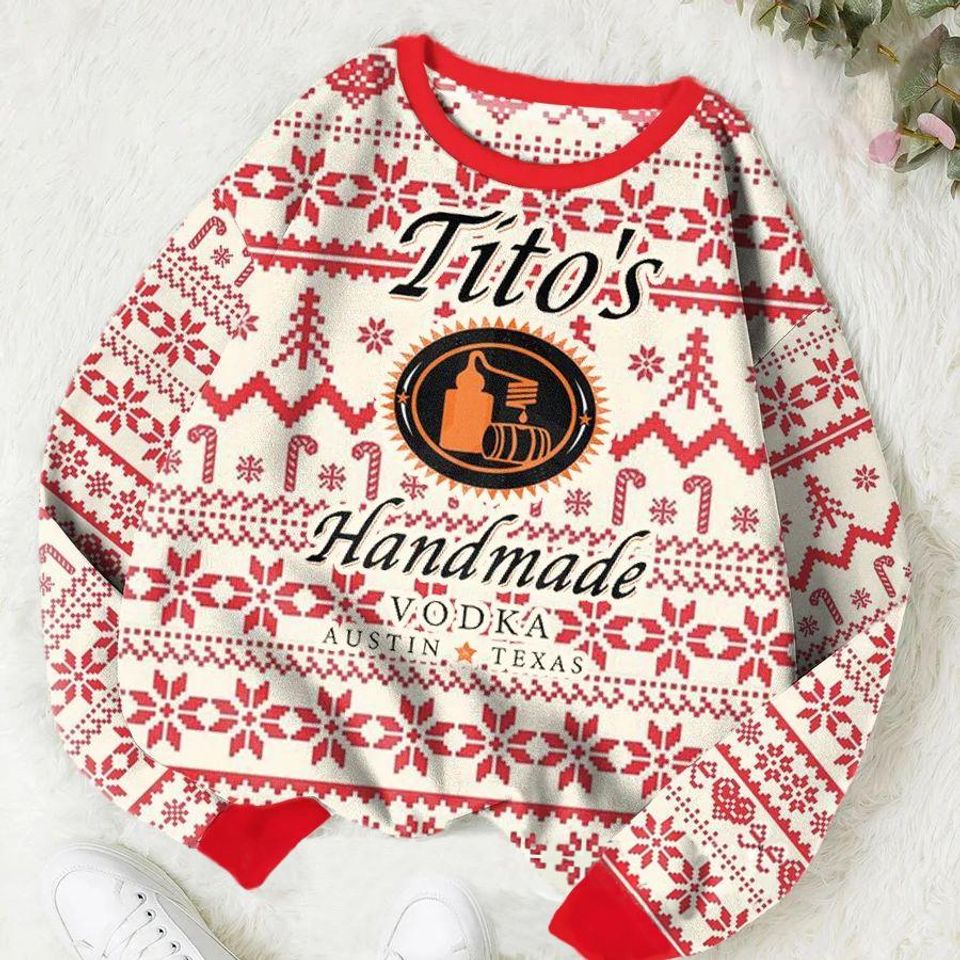 Tito Handmade Christmas Ugly Sweater, Vodka Xmas Sweater, Tito's Handmade Sweater