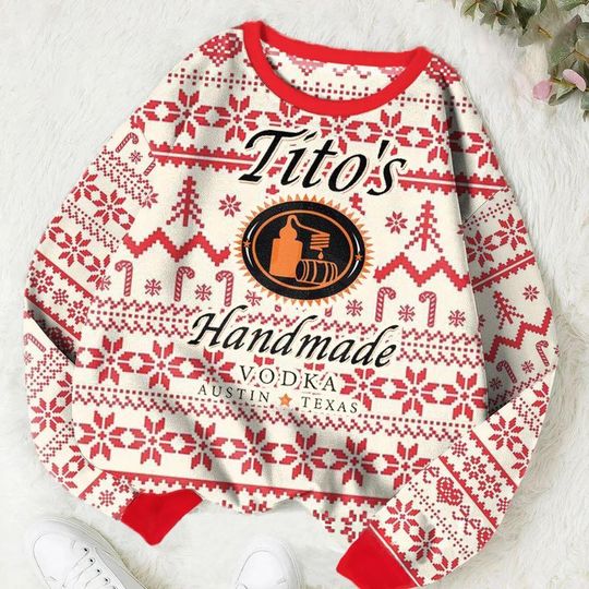 Tito Handmade Christmas Ugly Sweater, Vodka Xmas Sweater, Tito's Handmade Sweater - Image 4