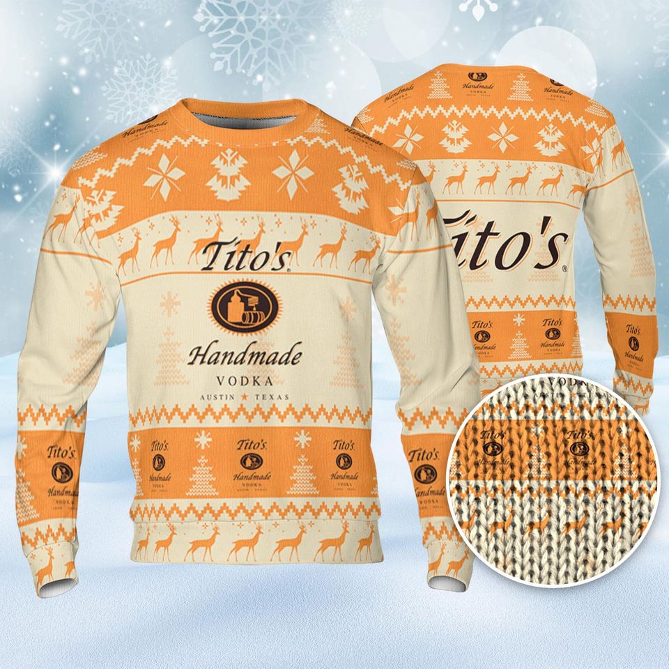 Tito Handmade Ugly Sweater Pine Trees n Reindeer Beer Love Ugly Christmas Sweater