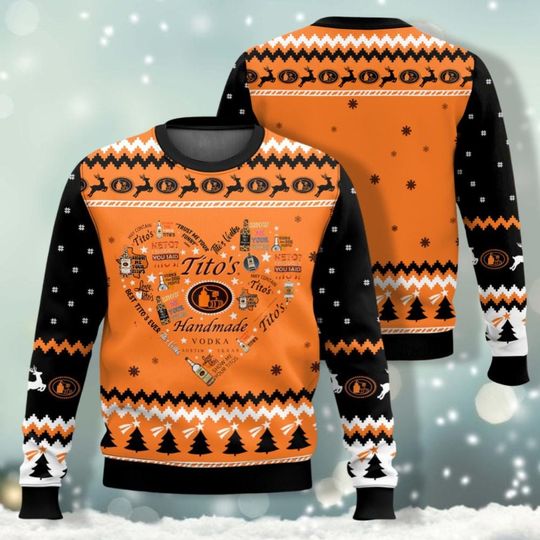 Tito Vodka Heart Ugly Christmas Sweater, Titos All Over Print Sweater - Image 8