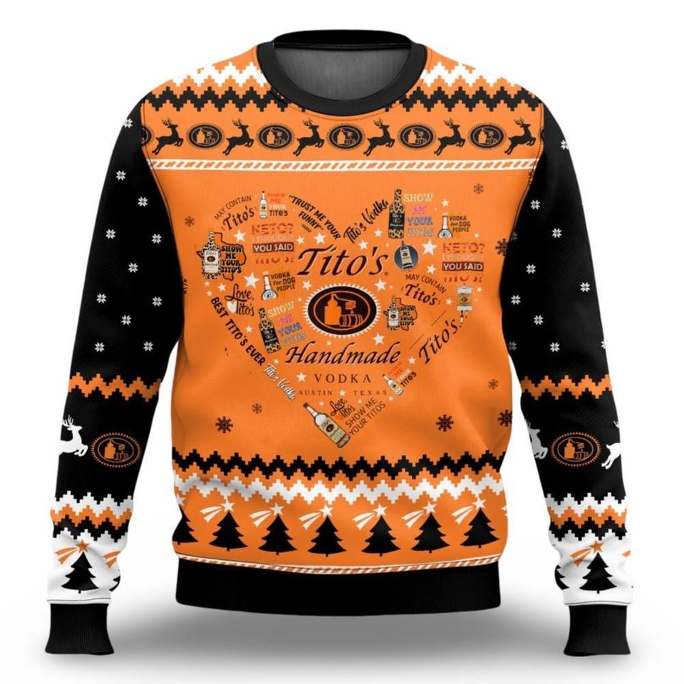 Tito Vodka Heart Ugly Christmas Sweater, Titos All Over Print Sweater - Image 4