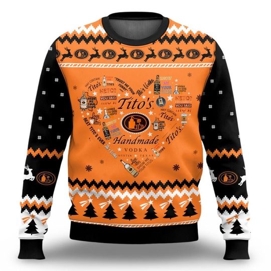 Tito Vodka Heart Ugly Christmas Sweater, Titos All Over Print Sweater - Image 10