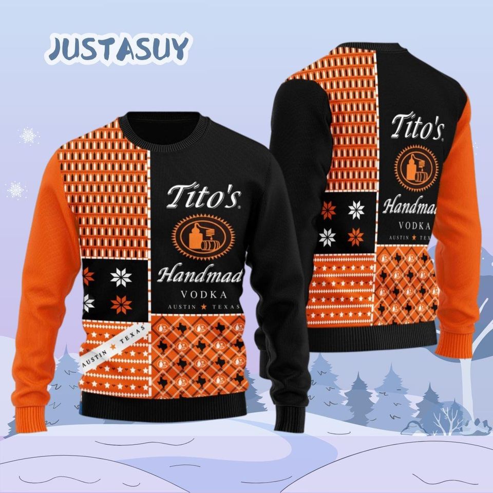 Titos Christmas Sweater, Vodka Lover Holiday Sweater, Austin Texas Label Ugly Sweater
