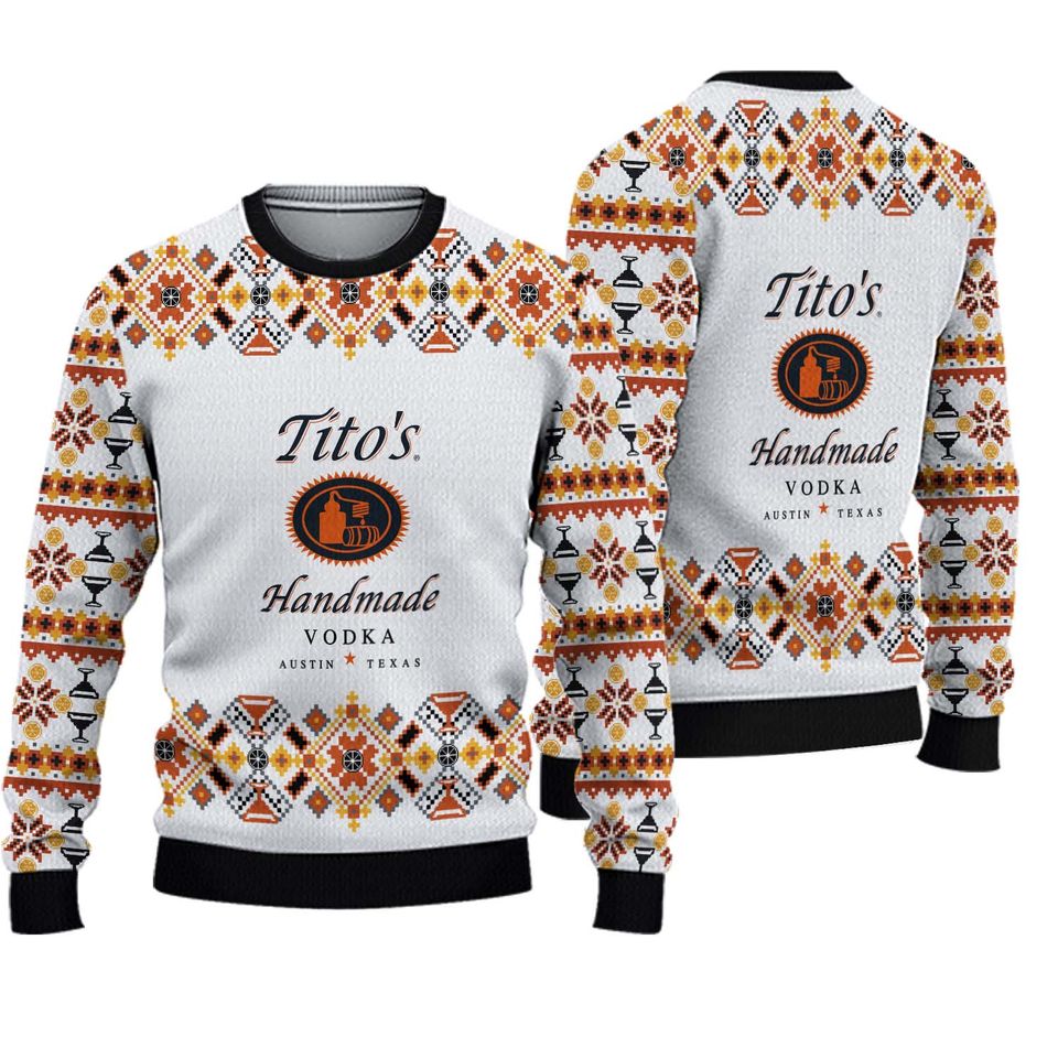 Titos Handmade Christmas Ugly Sweater, Vodka Xmas Sweater, Austin Texas Label Sweater