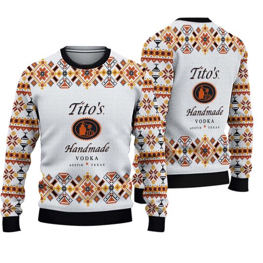 Titos Handmade Christmas Ugly Sweater, Vodka Xmas Sweater, Austin Texas Label Sweater - Image 2
