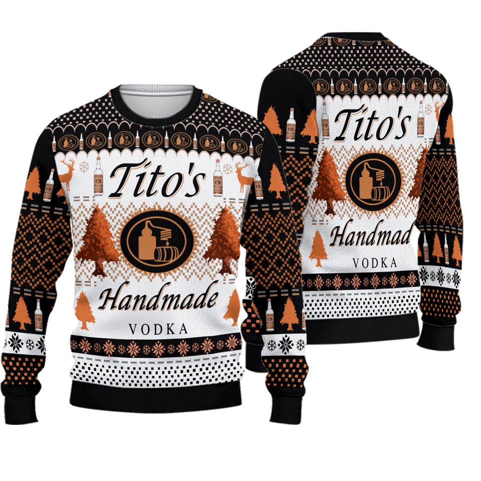 Tito's Handmade Vodka Christmas Ugly Sweater, Alcoholic Xmas, Austin Texas Label Sweater