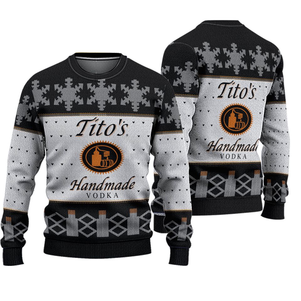 Tito's Handmade Vodka Christmas Ugly Sweater, Austin Texas Label Sweater, Drink Lovers Sweater