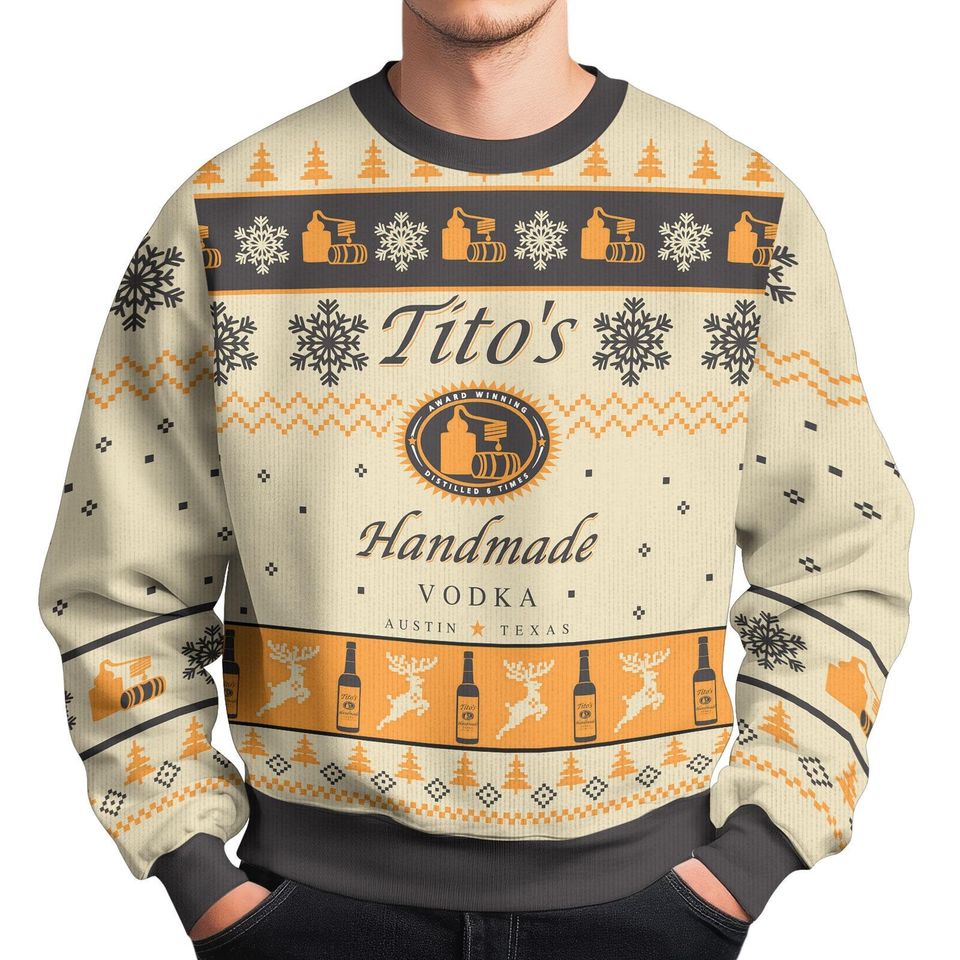 Tito's Handmade Vodka Christmas Ugly Sweater, Austin Texas Label Sweater, Tito Handmade Sweater - Image 5
