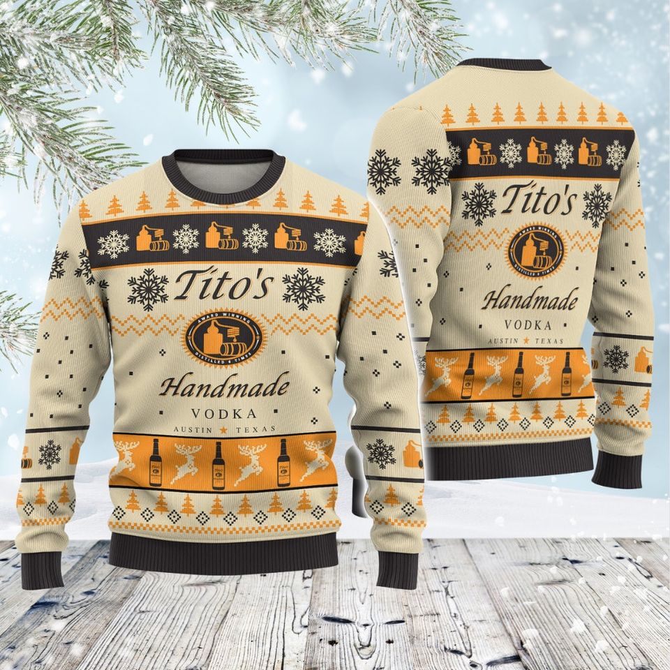 Tito's Handmade Vodka Christmas Ugly Sweater, Austin Texas Label Sweater, Tito Handmade Sweater