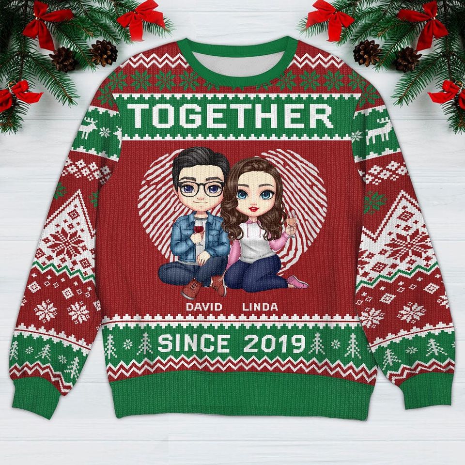 Together Couple All-Over-Print Ugly Sweatshirt Personalized Gift