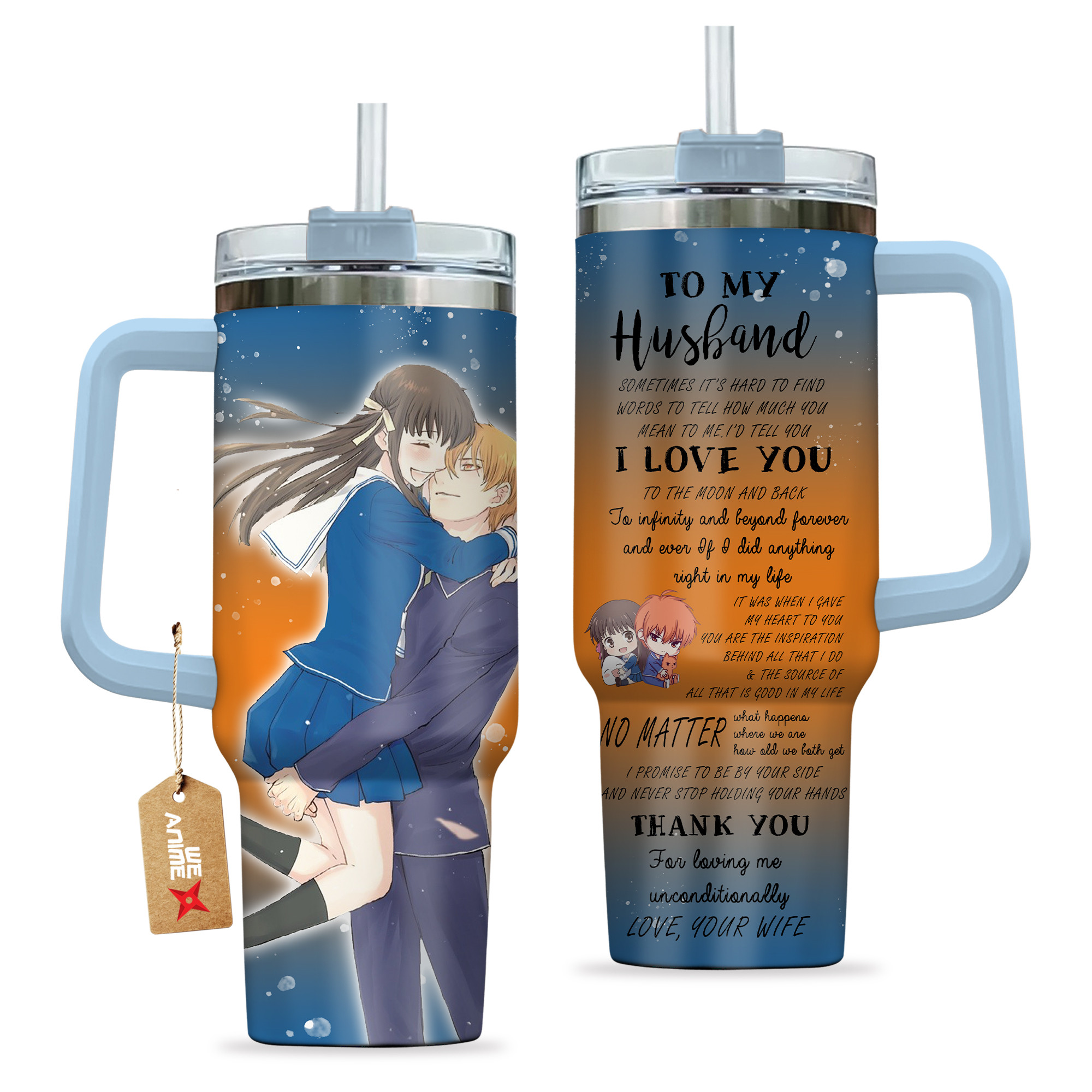 Tohru Honda & Kyo Sohma Fruits Basket Anime Valentine Custom Stanley Cup 40 oz 30 oz Tumbler With HandleTVC2301168 - Image 2