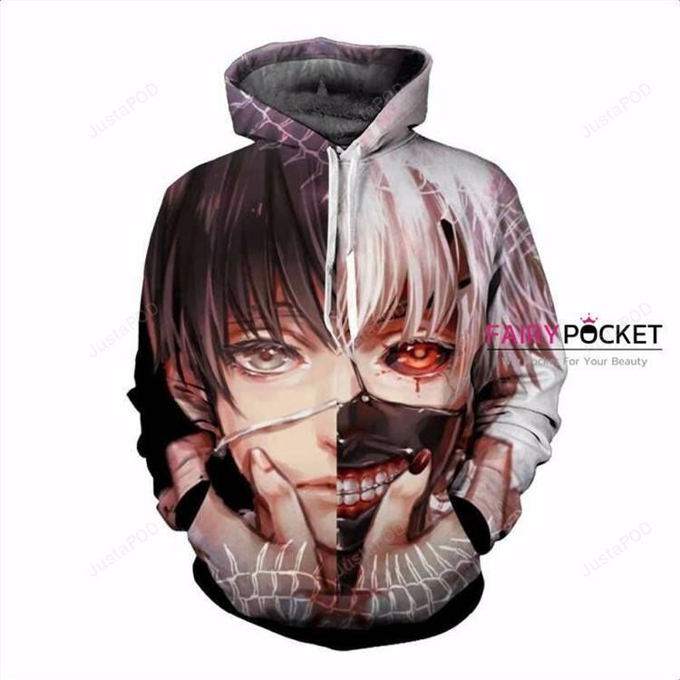 Tokyo Ghoul Ken Kaneki Half Black and Half White 3D All Over Print Hoodie, Zip Hoodie