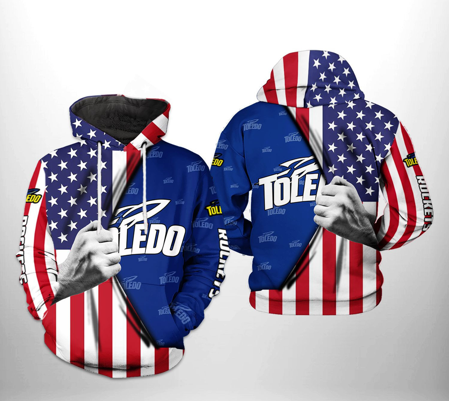 Toledo Rockets NCAA US Flag 3D All Over Print Hoodie, Zip Hoodie