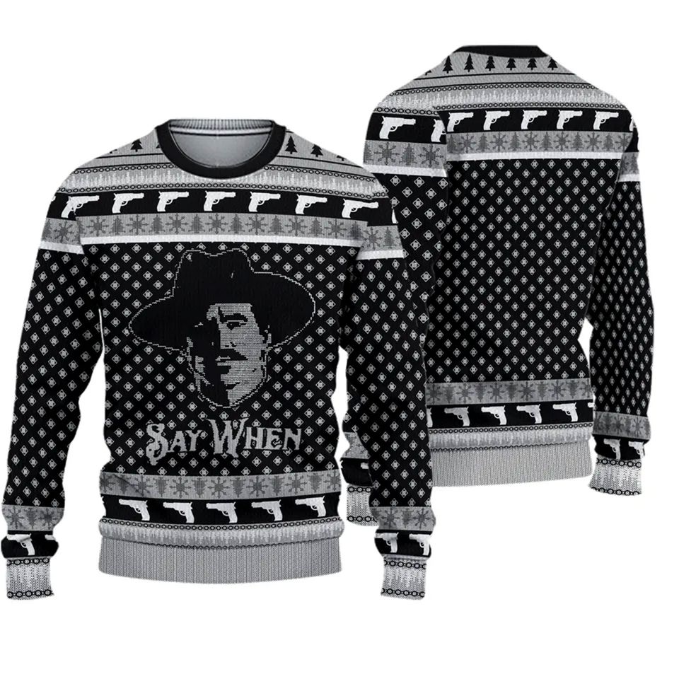 Tombstone Say When Ugly Knitted Christmas 3D Sweater