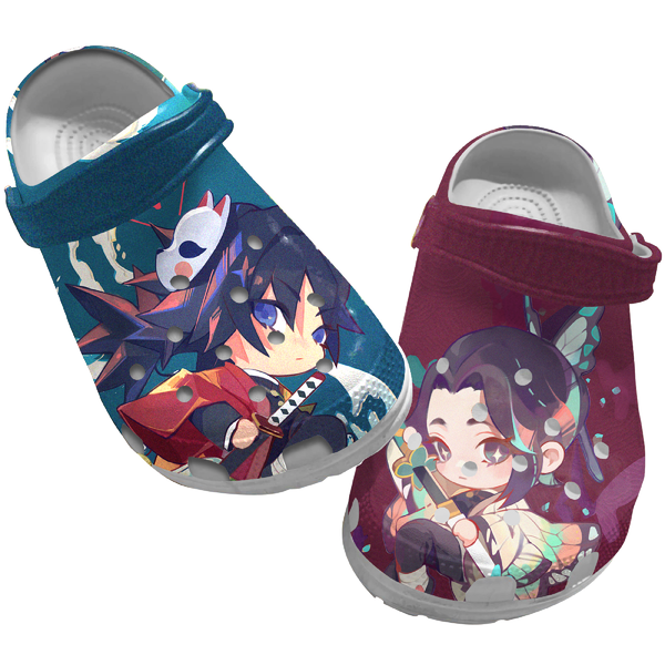 Tomioka Giyu And Shinobu Kochou Demon Slayer Anime Crocs Crocband Clogs Shoes Comfortable For Men Women and Kids