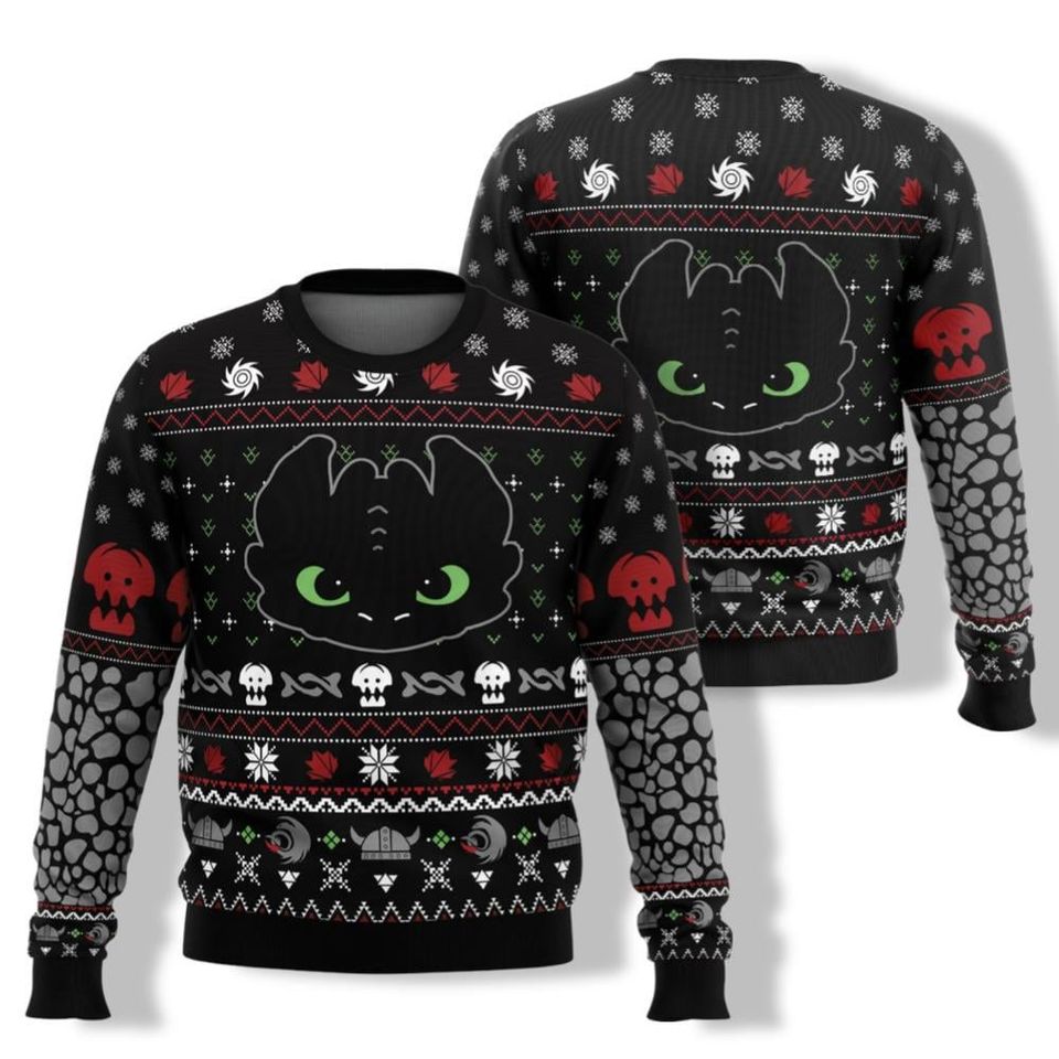 Toothless Dragon Ugly Christmas Sweater, Night Fury Christmas Ugly Sweatshirt