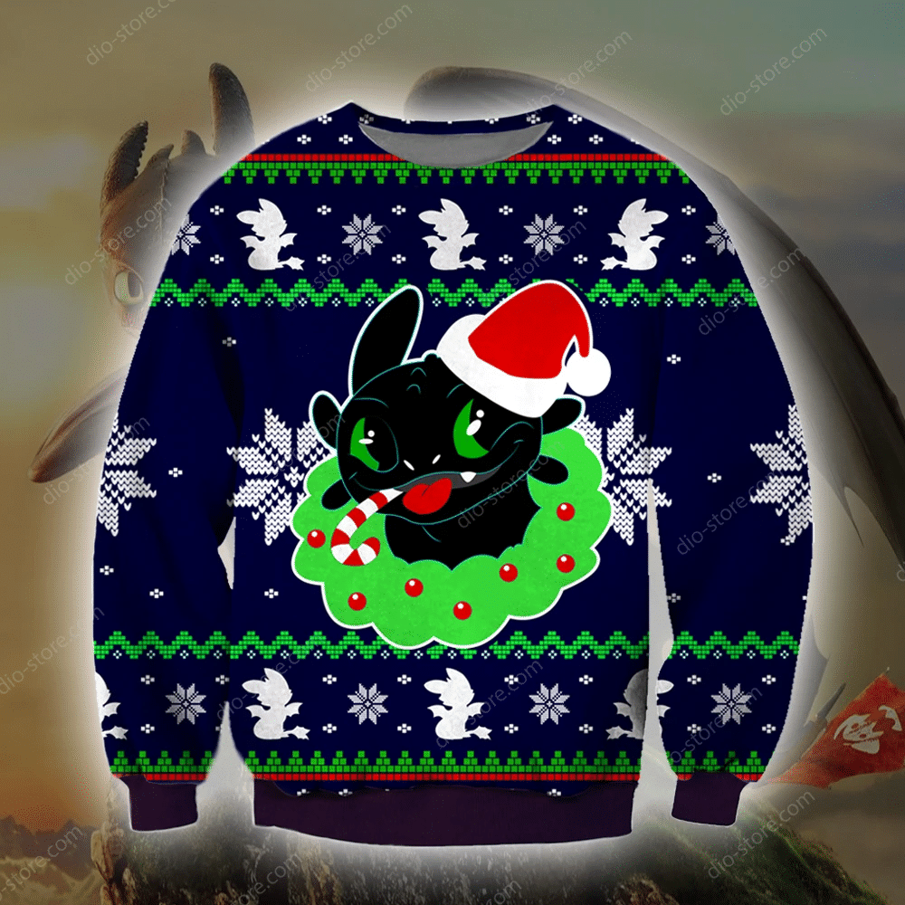 Toothless Knitting Pattern Ugly Christmas Sweater Adult 3D Funny Matching for family
