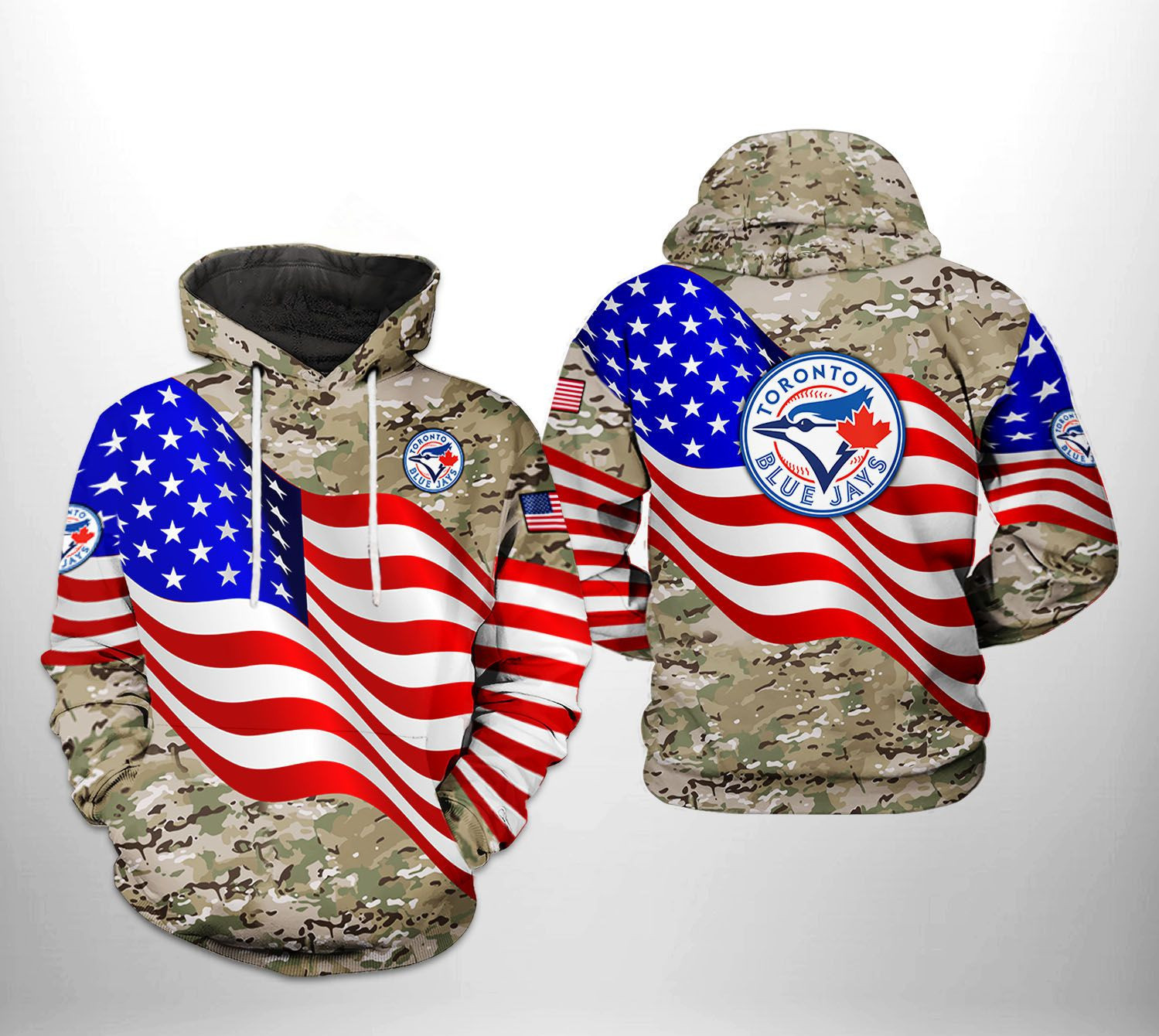 Toronto Blue Jays MLB US Flag Camo Veteran 3D All Over Print Hoodie, Zip Hoodie