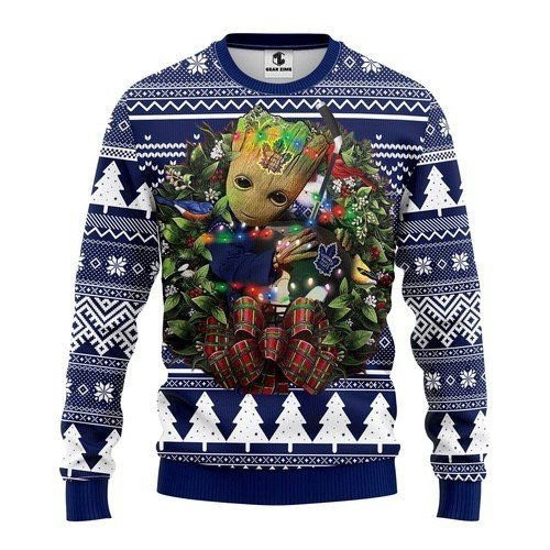 Toronto Maple Leafs Groot Hug Ugly Christmas Sweater Adult 3D Funny Matching for family