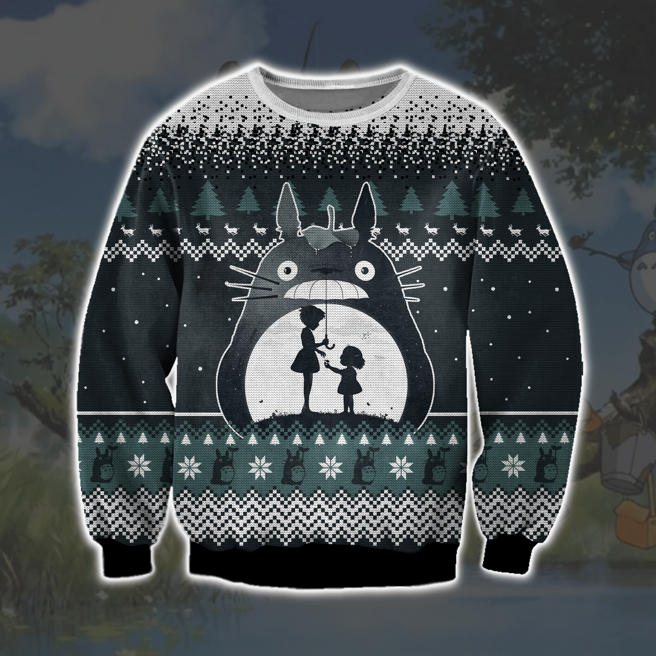 Totoro Spirited Away 3D Print Ugly Christmas Sweater Adult 3D Funny Matching for family