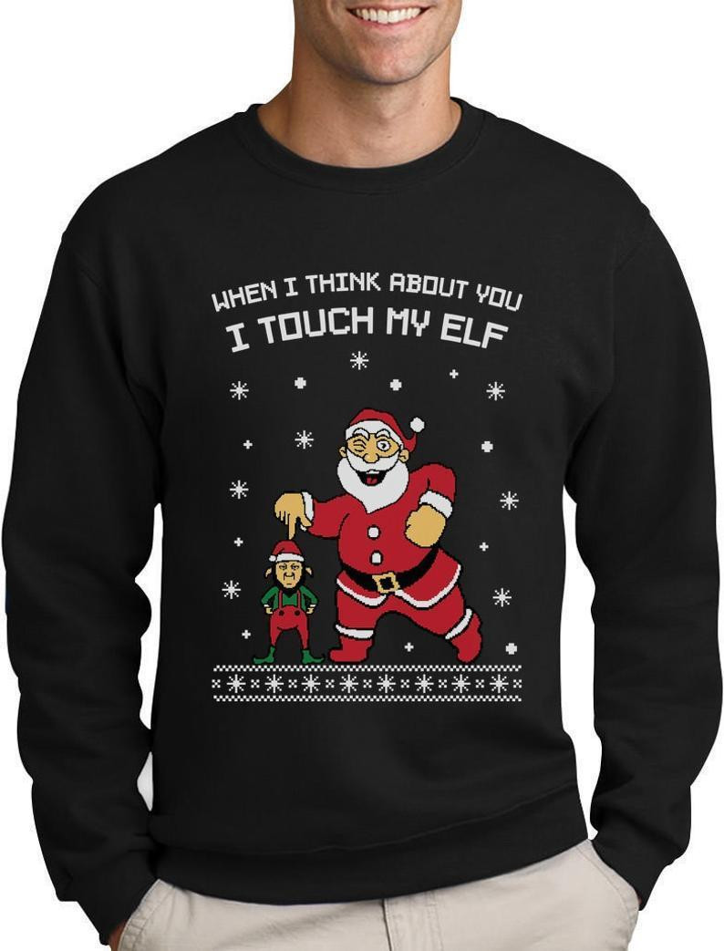 Touch My Elf Ugly Christmas Sweater Adult 3D Funny Matching for family