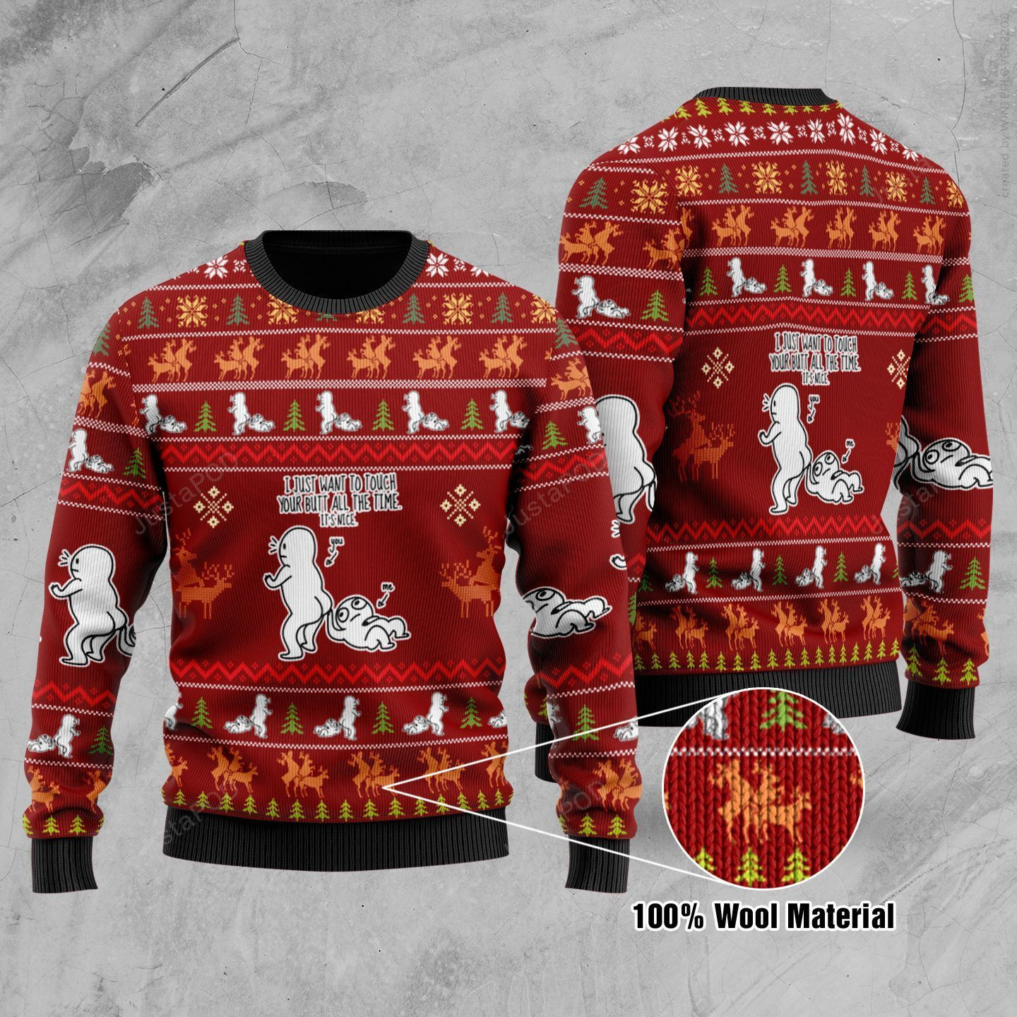 Touch Your Butt Ugly Christmas Sweater Adult 3D Funny Matching for family