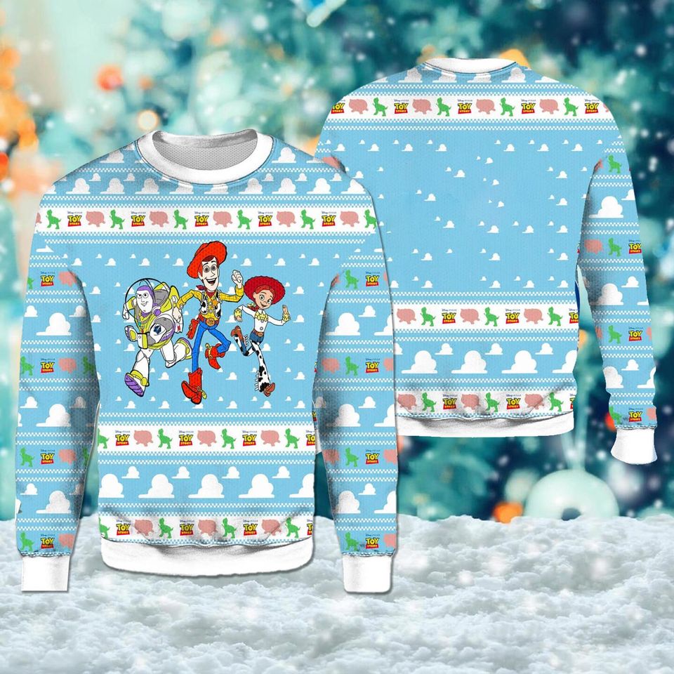 Toy Movie Light Blue Ugly Christmas 3D Sweater, Funny Movie Xmas Sweater