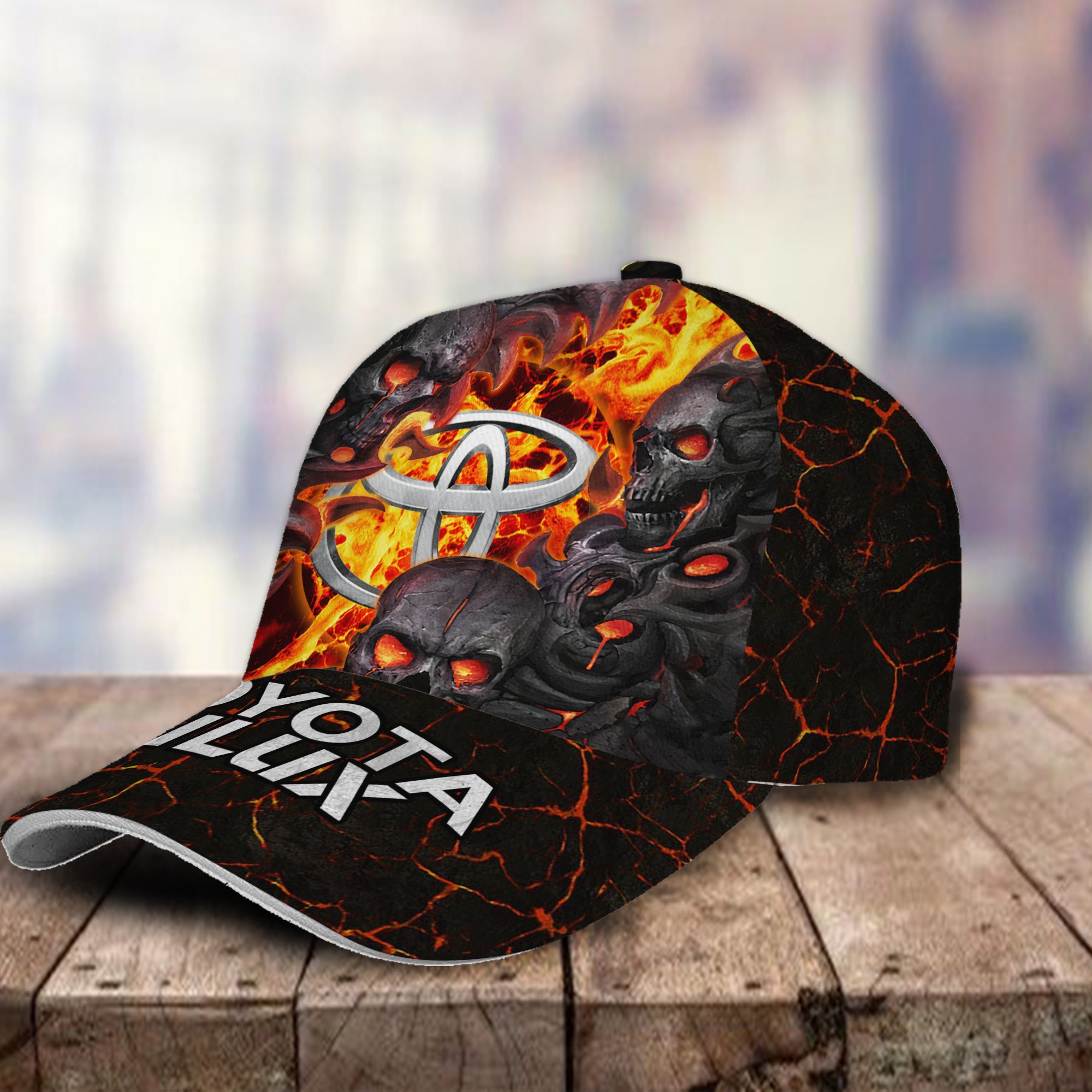 Toyota Hilux 3D Classic Cap Skull Fire Car Motor Brand Hats Trucker Hats Custom Hats Gifts For Men & Women