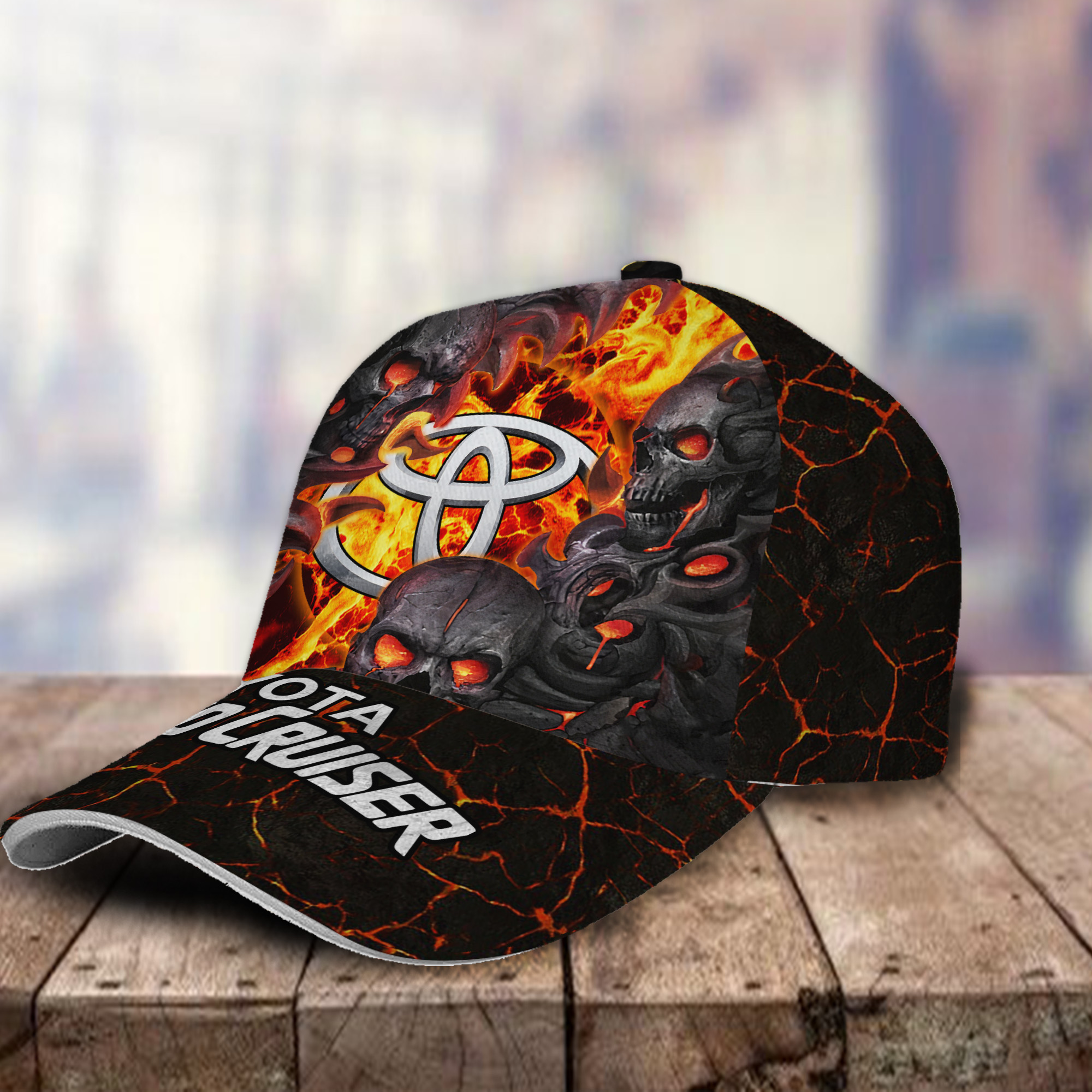 Toyota Land Cruiser 3D Classic Cap Skull Fire Car Motor Brand Hats Trucker Hats Custom Hats Gifts For Men & Women