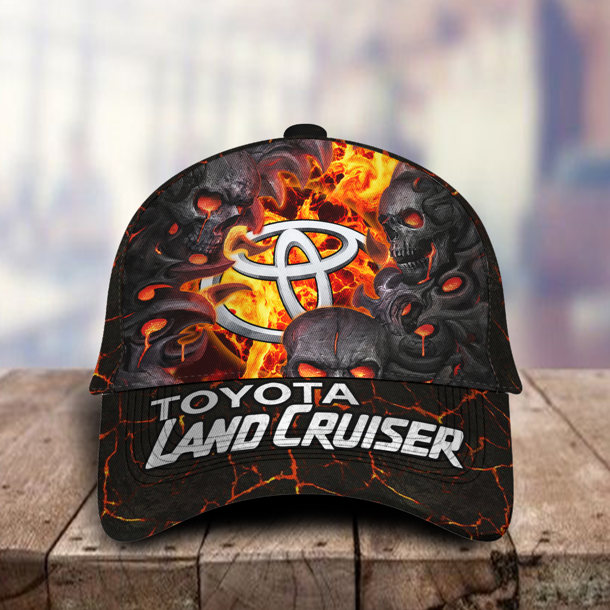 Toyota Land Cruiser 3D Classic Cap Skull Fire Car Motor Brand Hats Trucker Hats Custom Hats Gifts For Men & Women