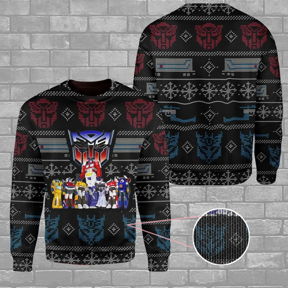 Transformers Robot Movies Ugly Christmas Sweater Mens Christmas Crewneck Xmas Sweater Apparel - Image 3