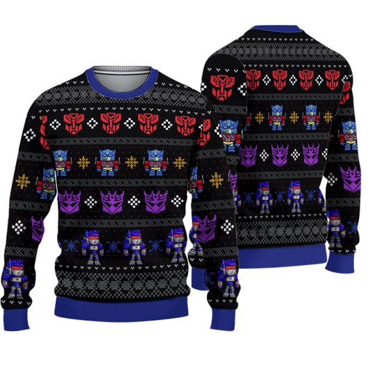 Transformers Robots in Disguise Ugly Christmas Sweatshirt,Optimus Prime Bumblebee Ugly Sweater - Image 2