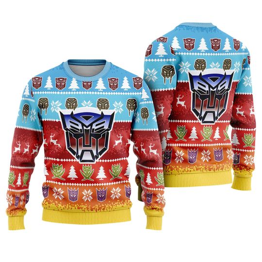 Transformers Ugly Christmas Sweater, Optimus Prime Bumblebee Ugly Xmas Sweatshirt - Image 4