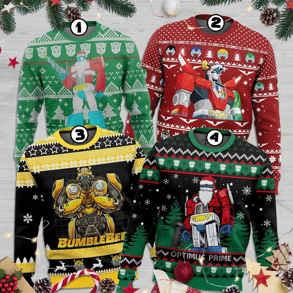 Transformers Ugly Christmas Sweatshirt,Optimus Prime Bumblebee Ugly Sweater