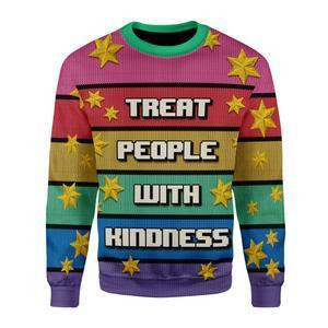 Treat People With Kindness Ugly Christmas Sweater Adult 3D Funny Matching for family