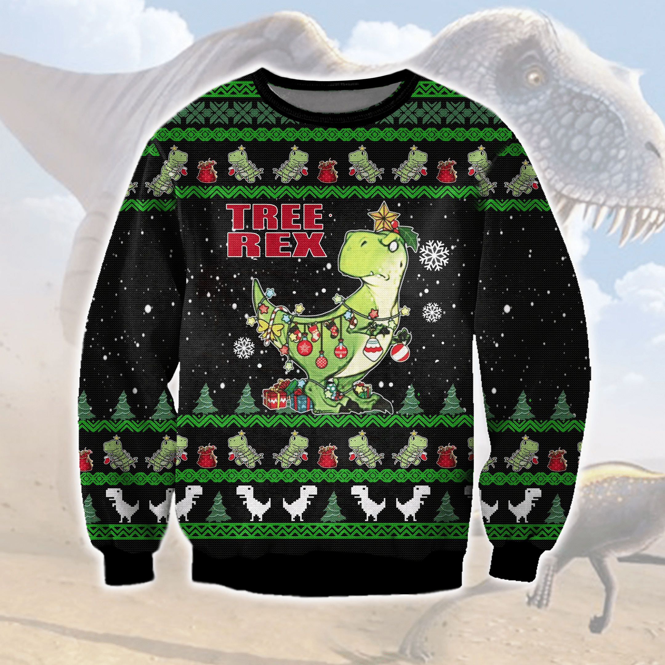 Tree Rex Christmas Ugly Christmas Sweater Adult 3D Funny Matching for family