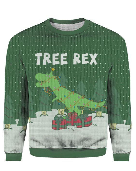 Tree Rex Ugly Christmas Sweater Adult 3D Funny Matching for family
