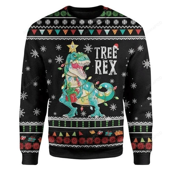 Tree Rex Xmas Dinosaur Ugly Christmas Sweater Adult 3D Funny Matching for family