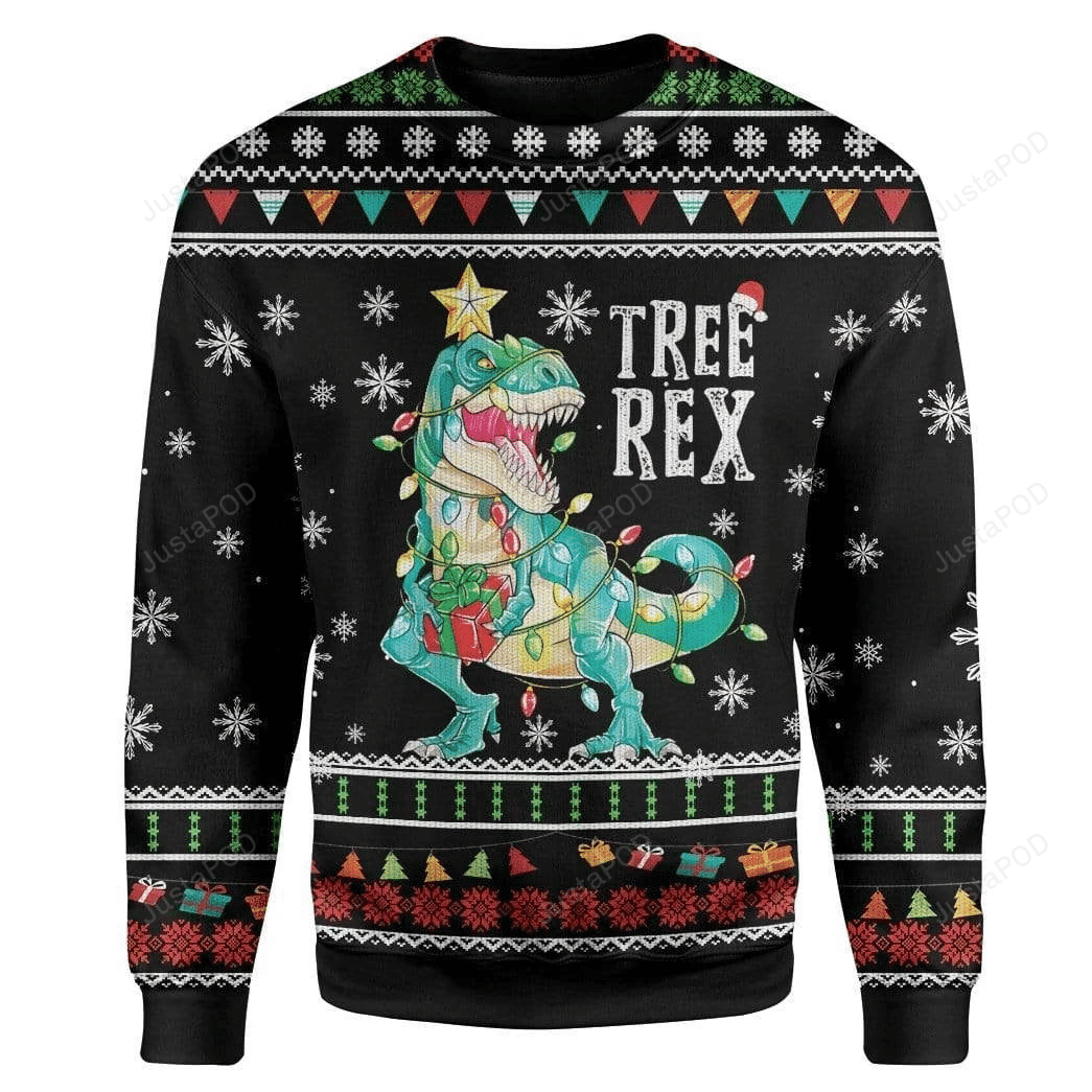 Tree T-Rex Ugly Christmas Sweater Adult 3D Funny Matching for family