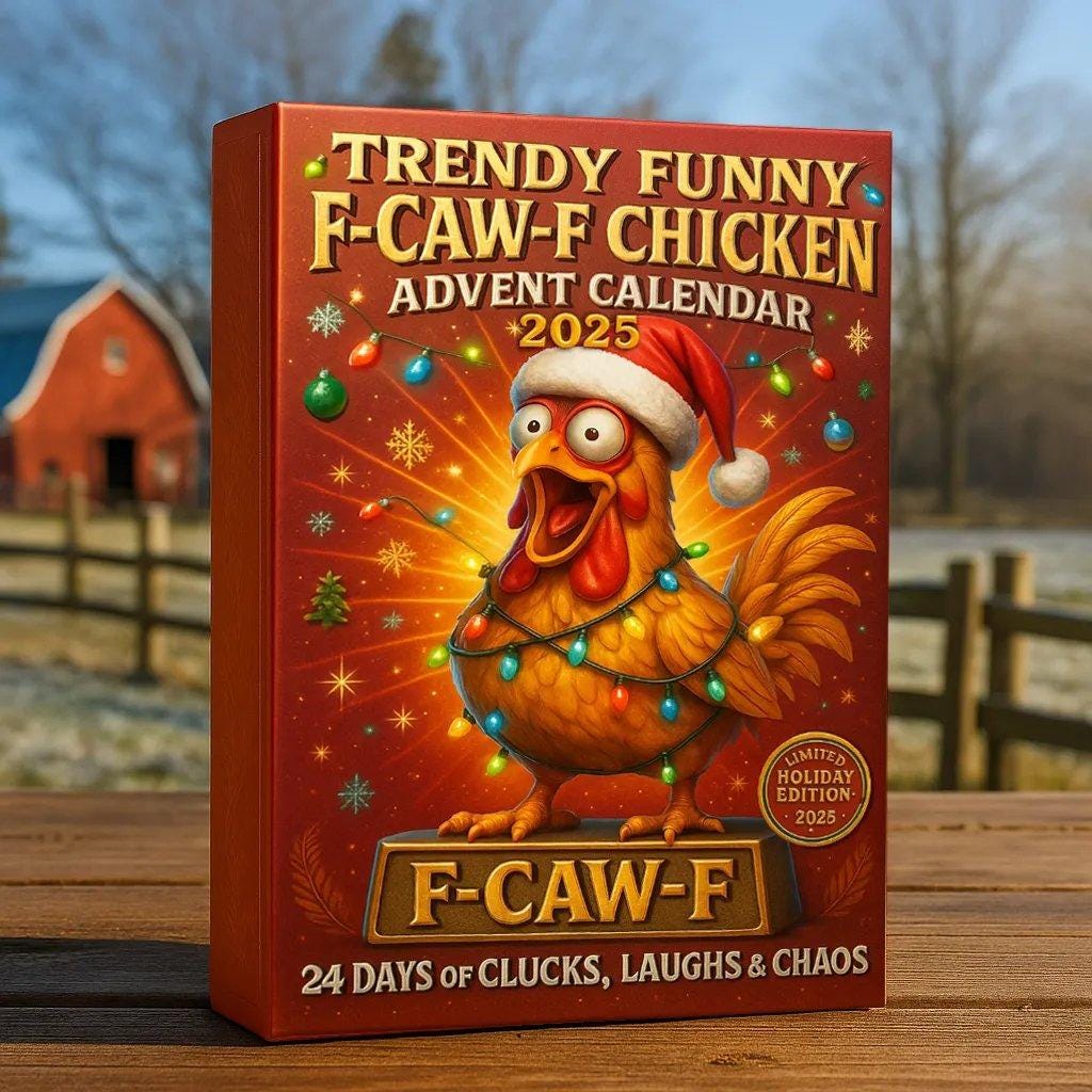 Trendy Funny F-Caw-F Chicken 2D Flat Advent Calendar 2025, 24 Days of Hilarious Chicken Figurines Ornament, Christmas Countdown Gifts - Image 2