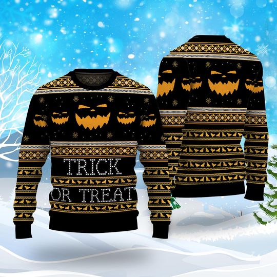 Trick or Treat Ugly Christmas Sweater, Funny Halloween Ugly Christmas Sweater, - Image 3