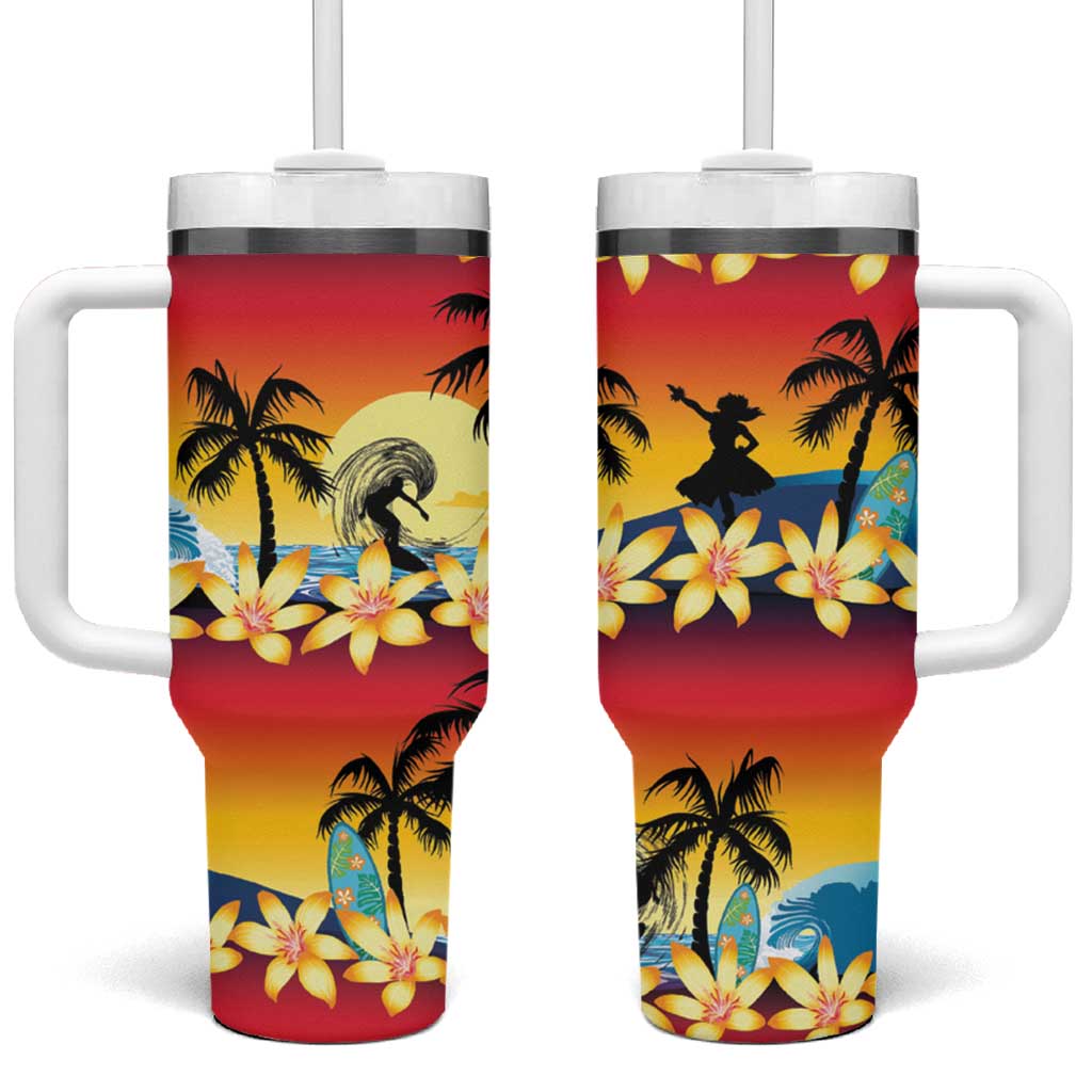 Tropical Islands Sunset Hawaii Go Surfing With Hula Girl Summer Custom Stanley Cup 40 oz 30 oz Tumbler With HandleTVC2301347