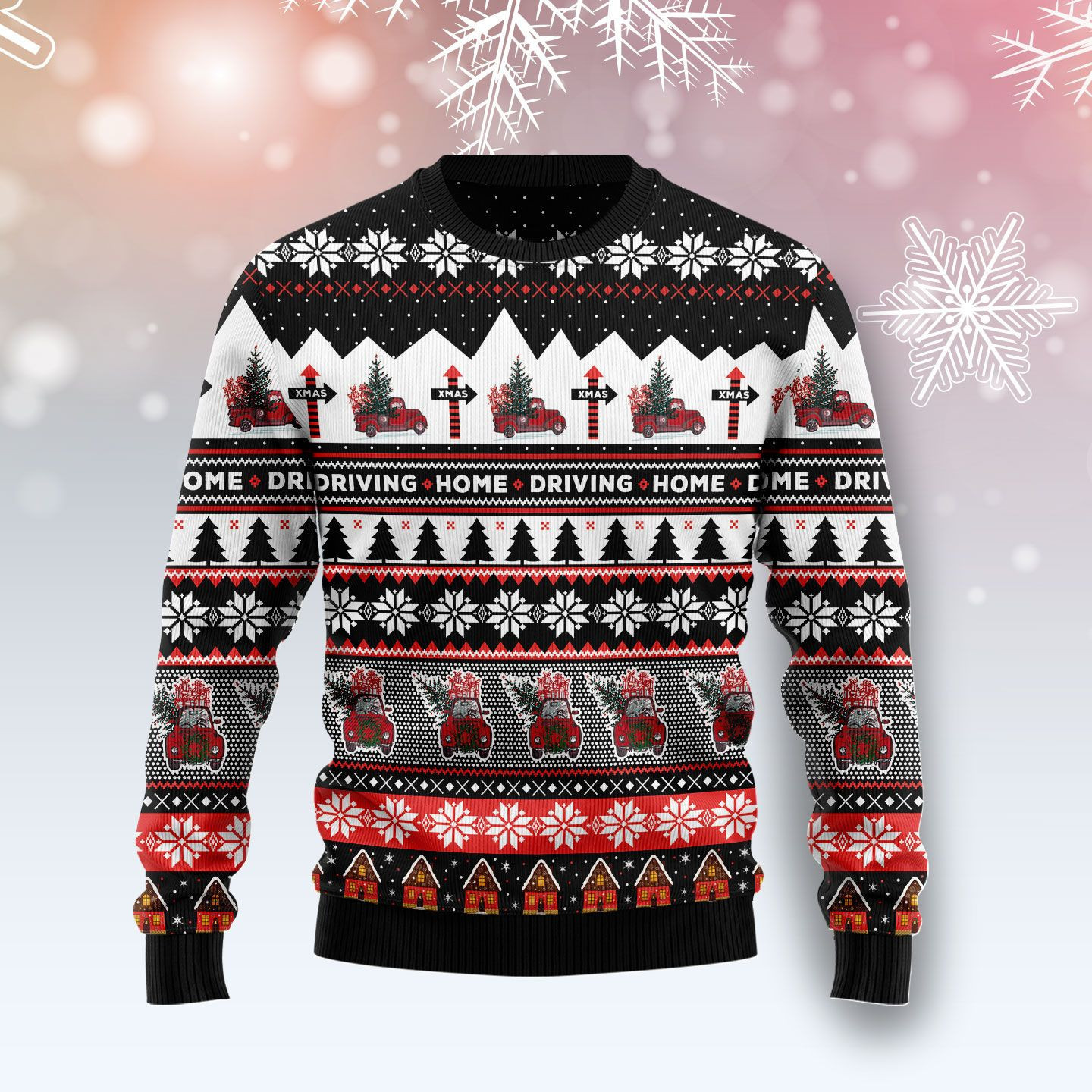 Truck Driving Home Ugly Christmas Sweater Adult 3D Funny Matching for family