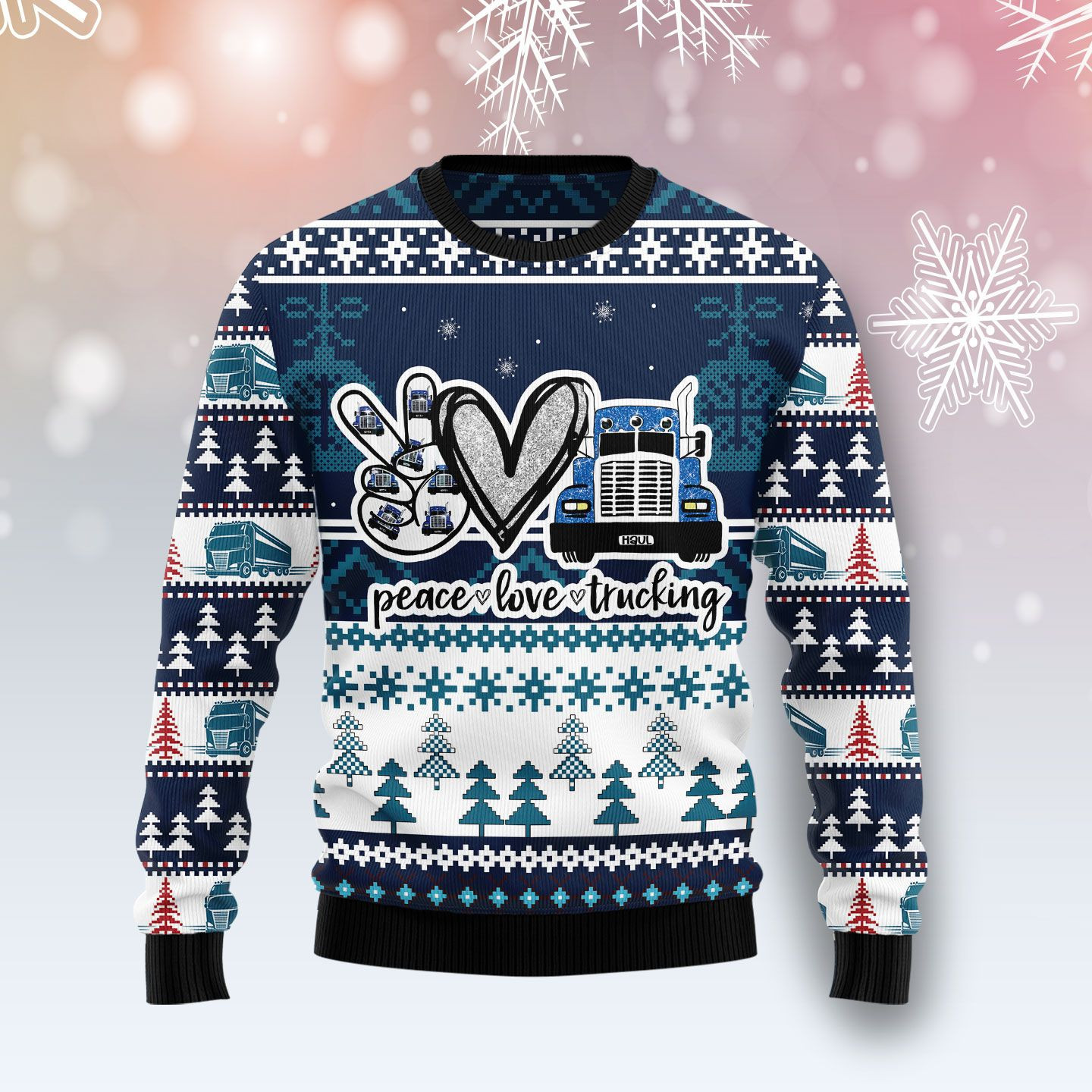 Truck Peace Love Ugly Christmas Sweater Adult 3D Funny Matching for family